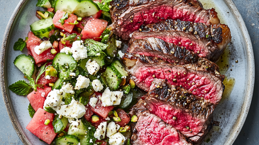 Reverse-Seared Ribeye Steak with Watermelon & Feta Salad